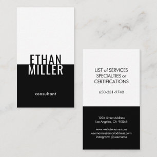 Simple Modern Black White Vertical Plain Minimal Business Card