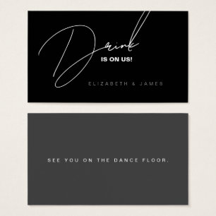 Simple Modern Black & White Wedding Drink Ticket