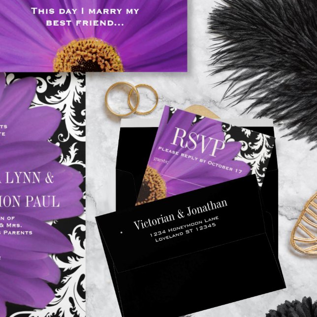 Simple Modern Black & White Wedding  Envelope (RSVP Cards come with white envelopes.   These Custom Black envelopes are available to order.)