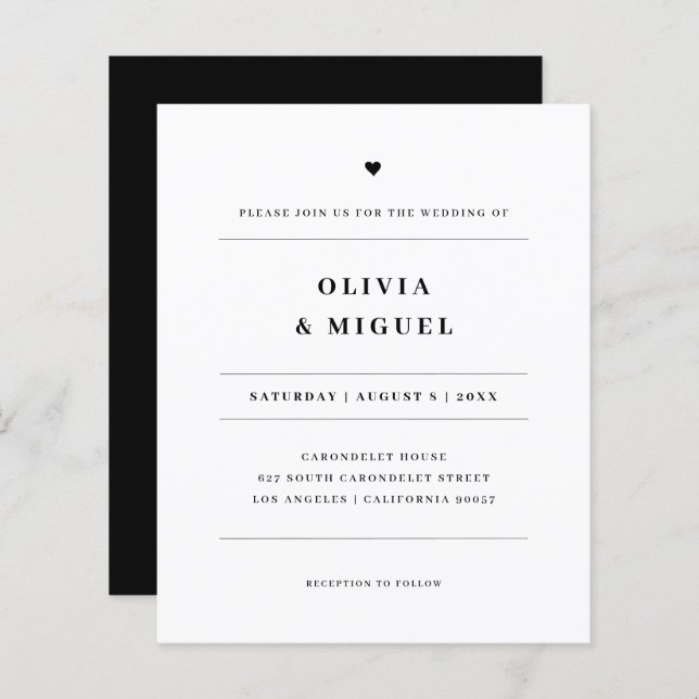 Simple Modern Black & White Wedding Invitatition (Front/Back)