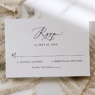Simple Modern Black & White Wedding RSVP Card