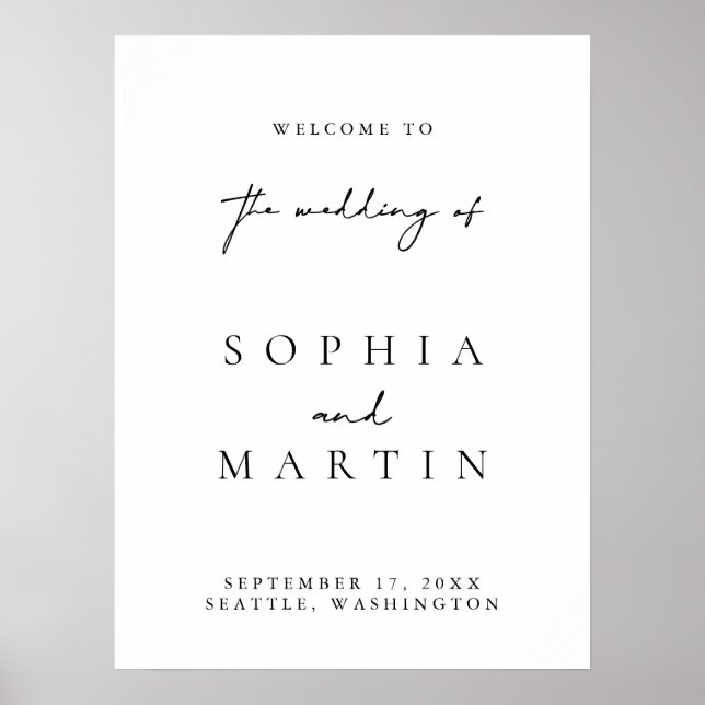 Simple Modern Black & White Wedding Welcome Sign (Front)