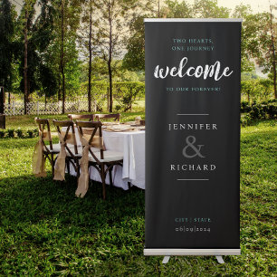 Simple Modern Black White Welcome Couple Wedding Retractable Banner