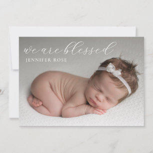 Simple Modern Blessed Baby Photos Birth Announcement