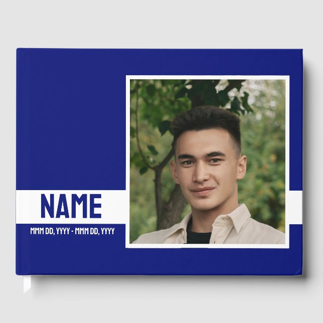 Simple Modern Blue 2 Photo Celebration of Life  Guest Book (Front)