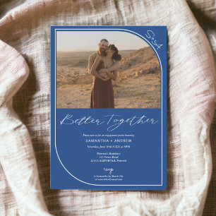 Simple modern blue 2 photos engagement announcement