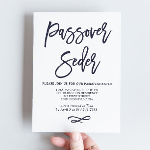 Simple Modern Blue and White Passover Seder Invitation