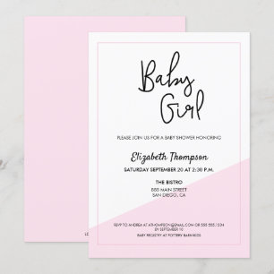 Simple Modern Blue Baby Girl Script Baby Shower Invitation