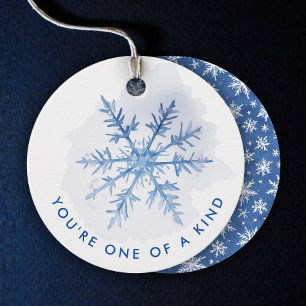Simple Modern Blue Christmas Snowflake Watercolor Favour Tags