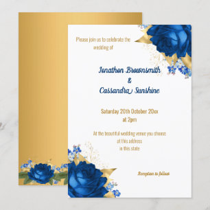 SIMPLE MODERN BLUE FLORAL GOLD WHITE WEDDING INVITATION