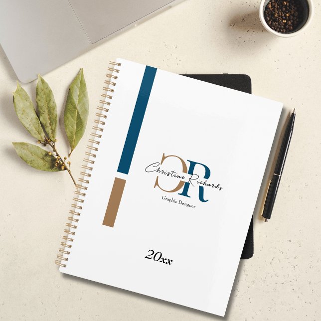 Simple Modern Blue Gold Monogram Planner (Creator Uploaded)