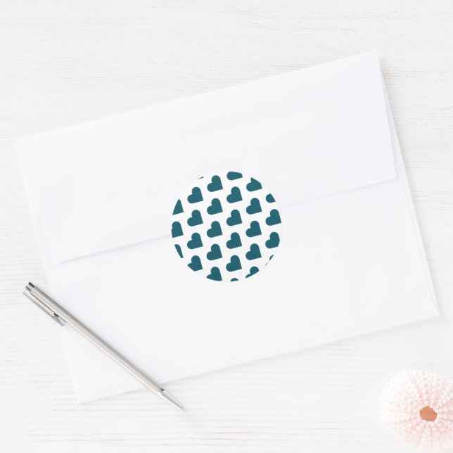 Simple Modern Blue Green Heart Pattern Classic Round Sticker (Envelope)