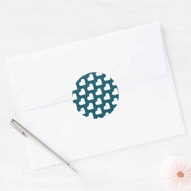 Simple Modern Blue Green Heart Pattern Classic Round Sticker (Envelope)