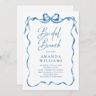 Simple Modern Blue Hand Drawn Bow Bridal Shower Invitation