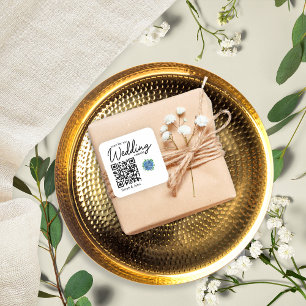 Simple Modern Blue Hydrangea Wedding QR Code Square Sticker