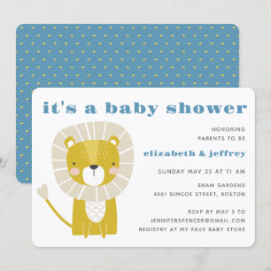Simple Modern Blue Lion Boy Baby Shower Invitation