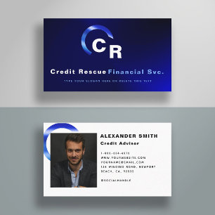Simple Modern Blue Logo Credit Professional Photo Business Card