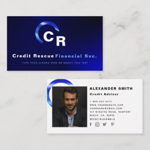 Simple Modern Blue Logo Credit Professional Photo Business Card