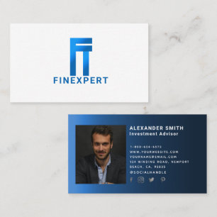 Simple Modern Blue Logo Finance Professional Photo Business Card