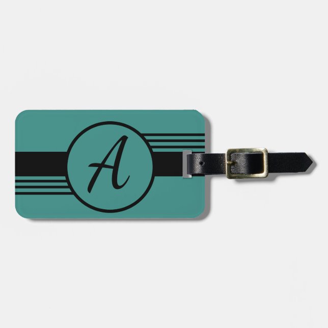 Simple Modern Blue Monogram Initial Luggage Tag (Front Horizontal)