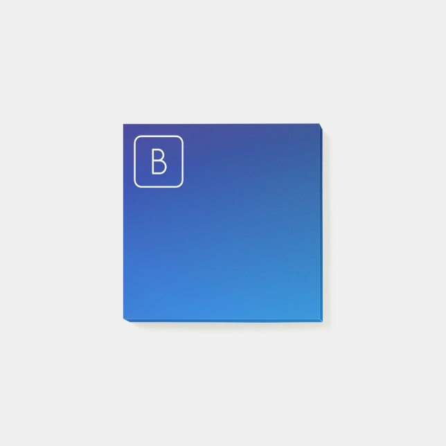 Simple Modern Blue Ombre Gradient & Monogram Post-it Notes (Front)