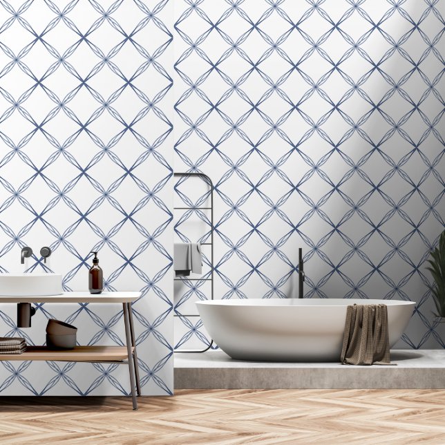 Simple Modern Blue Petal Diamond Wallpaper (Bathroom)
