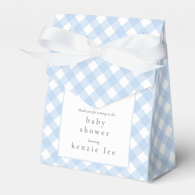 Simple Modern Blue Plaid Bow Baby Shower Favour Box (Front Side)
