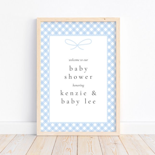 Simple Modern Blue Plaid Bow Baby Shower Welcome Poster (Creator Uploaded)