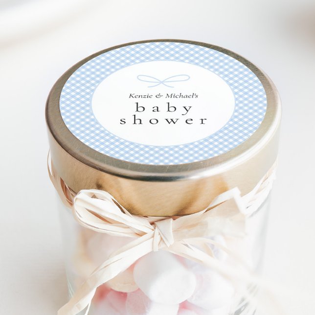 Simple Modern Blue Plaid Bow  Classic Round Sticker (Creator Uploaded)