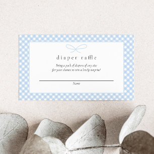Simple Modern Blue Plaid Bow Diaper Raffle Enclosure Card