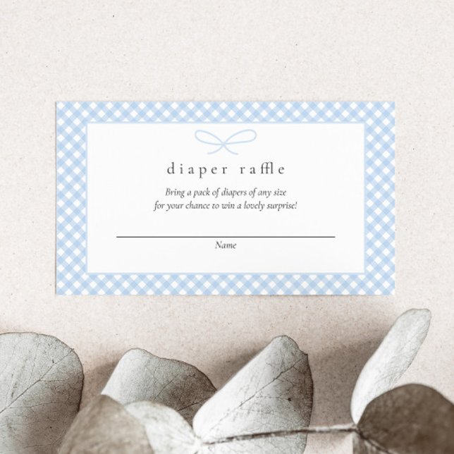 Simple Modern Blue Plaid Bow Diaper Raffle Enclosure Card (Creator Uploaded)