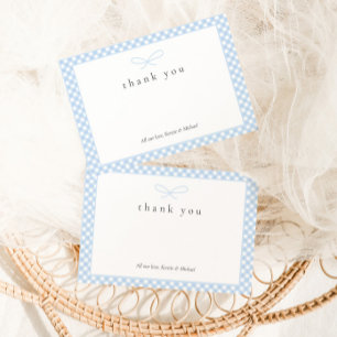 Simple Modern Blue Plaid Bow  Thank You Card