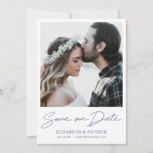 Simple Modern Blue Script Photo Save the Date