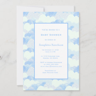Simple Modern Blue Sky Clouds Baby Shower Invitation