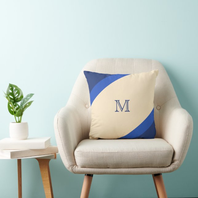 Simple Modern Blue Striped Monogram Cushion (Chair)