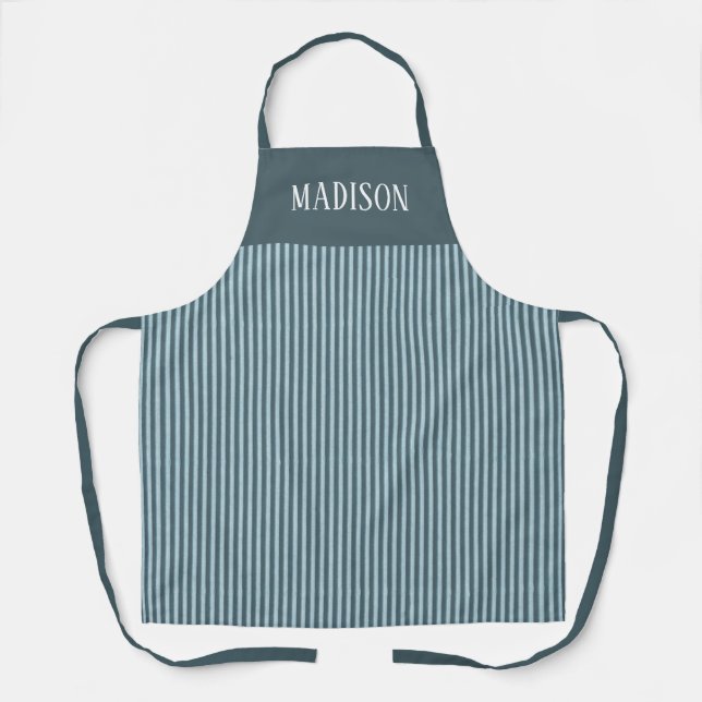 Simple Modern Blue Striped Pattern Personalised Apron (Front)