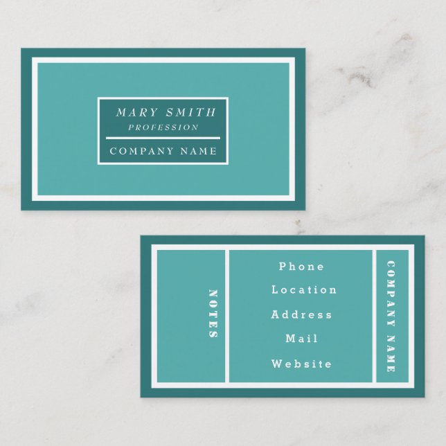 Simple Modern Blue Turquoise Business Card (Front/Back)