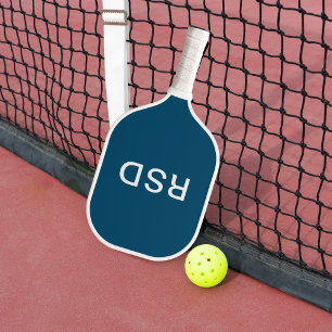 Simple Modern Blue White Monogram Initials Pickleball Paddle