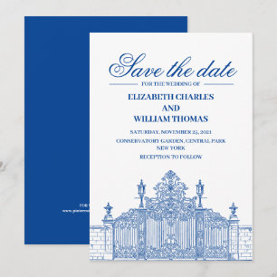 Simple Modern Blue & White Save The Date Invitation