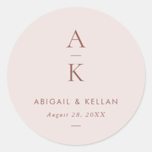 Simple Modern Blush Brown Monogram Wedding Classic Round Sticker