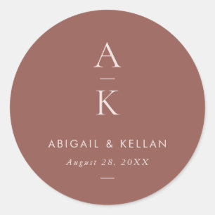 Simple Modern Blush Brown Monogram Wedding Classic Round Sticker