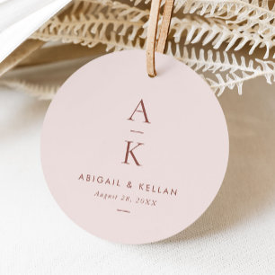 Simple Modern Blush Brown Monogram Wedding Favour Tags