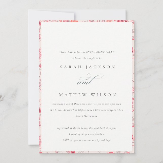 Simple Modern Blush Paisley Typography Engagement Invitation (Front)