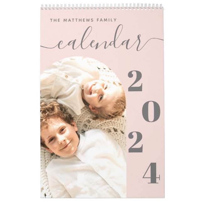 Simple Modern Blush Pink Custom Photo Planner Calendar (Cover)