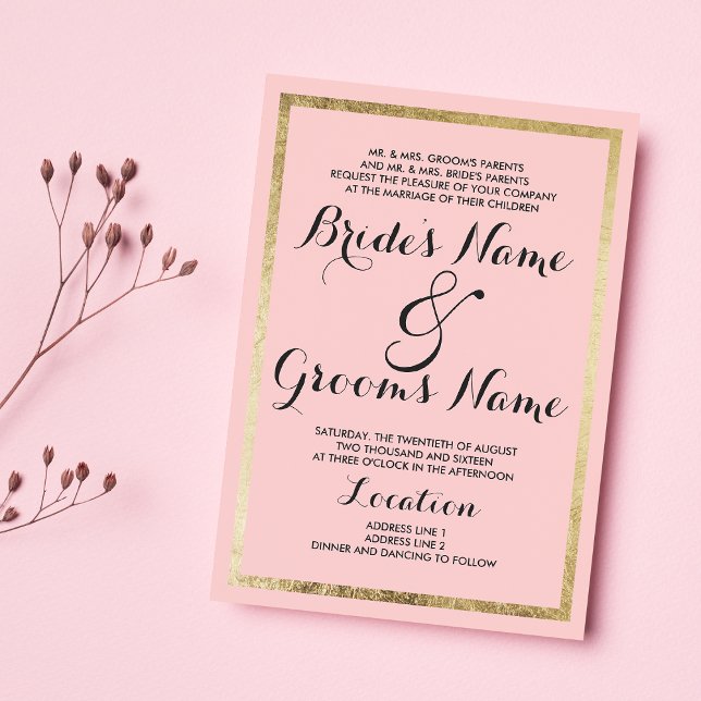 Simple Modern Blush Pink Gold Border Wedding Invitation (Simple Modern Blush Pink Gold Border Wedding )