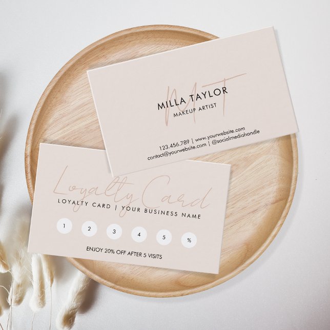 Simple Modern Blush Pink Monogram Feminine Logo Business Card (Creator Uploaded)