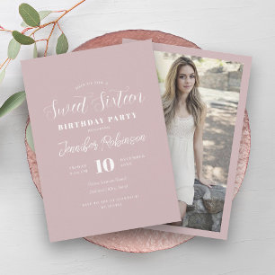 Simple Modern Blush Pink Photo Sweet 16 Sixteen Invitation