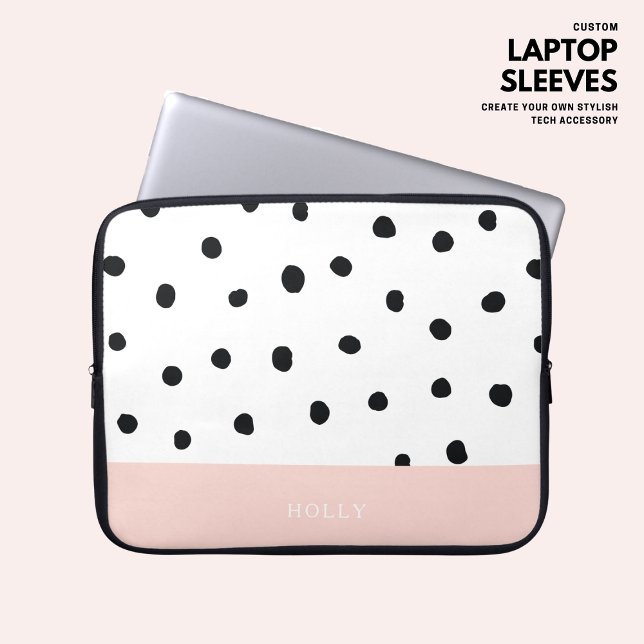 Simple Modern Blush Pink Polka Dot Personalised Laptop Sleeve (Creator Uploaded)
