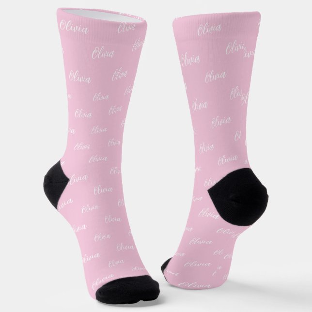 Simple Modern Blush Pink Script Repeating Name Socks (Angled)