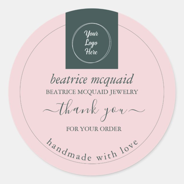 Simple Modern Blush Pink Your Logo Classic Round Sticker (Front)